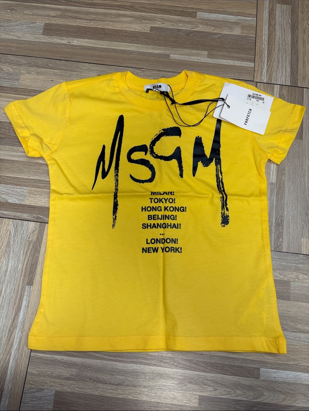MSGM Yellow Tee with Black City List Graphic